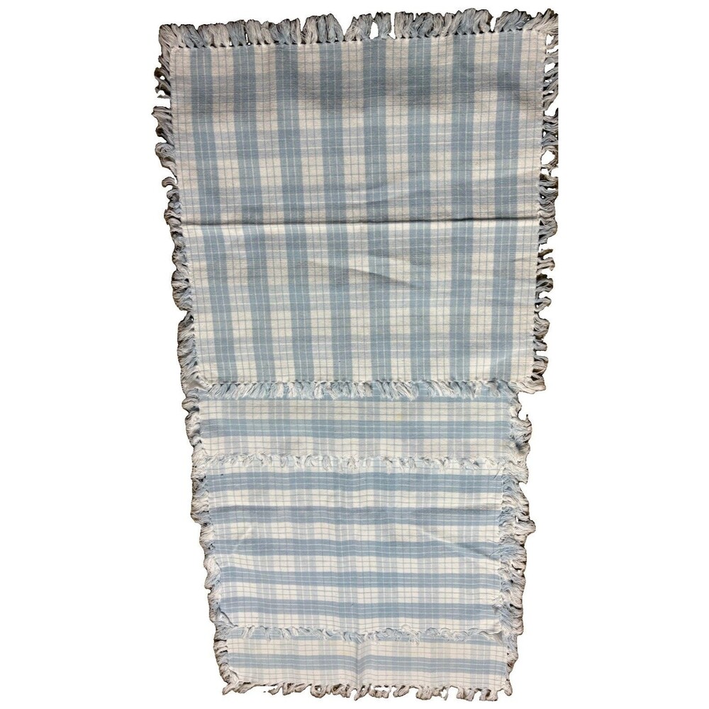 Vintage Blue White Plaid Fringed Placemats Set of 4 Farmhouse Cottage